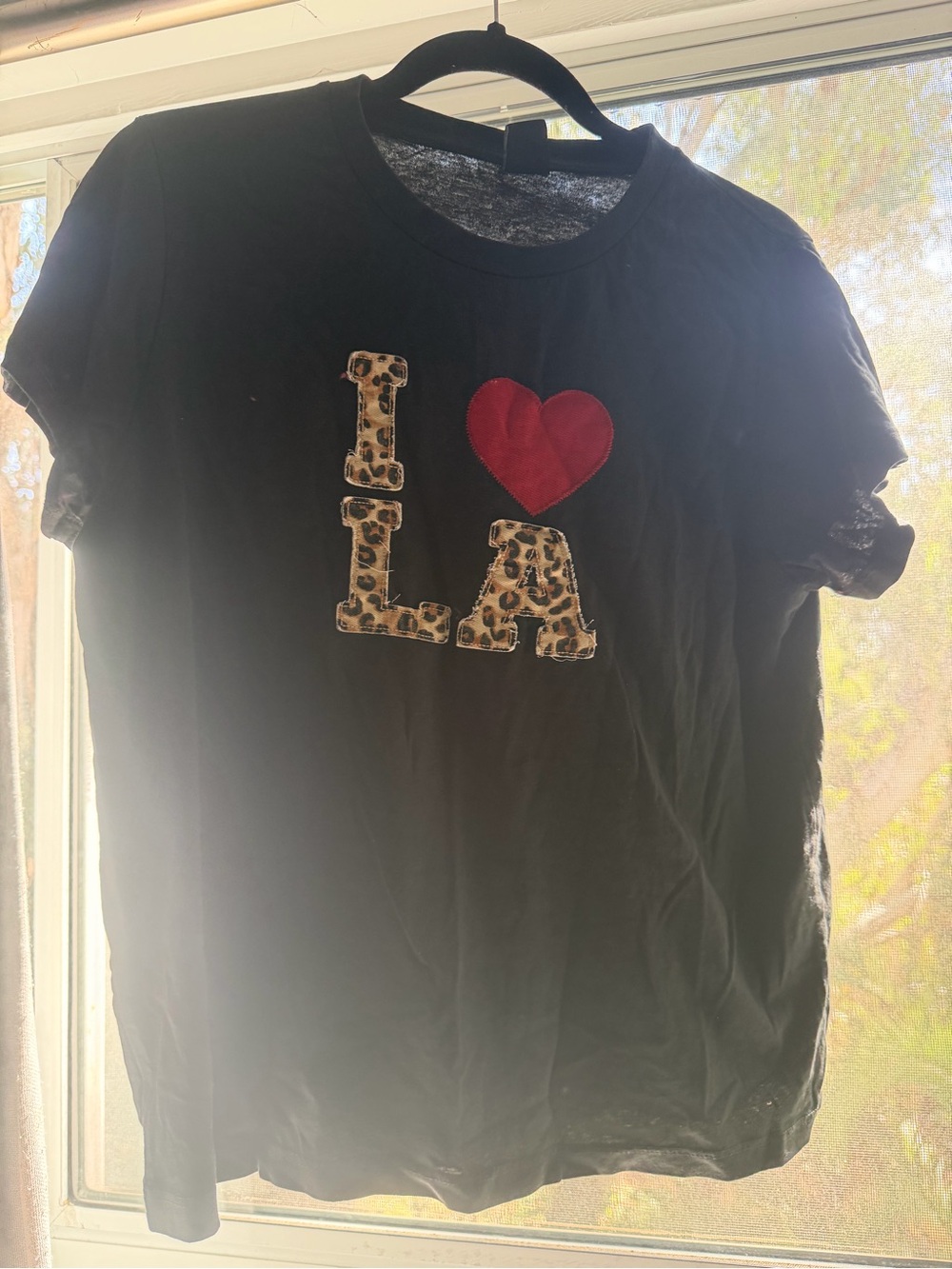 Urban Outfitters Black 'I ❤️ LA' Graphic Tee with Leopard Applique. Size Medium.